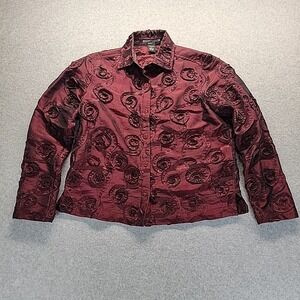 Scott Taylor‎ Petite Burgundy Textured Floral Button Up Shirt Jacket Women's PS